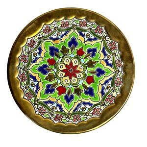 Vibrant Painted Enamel 6" Ceramic Plate Medina Perez Spain Gold Accents Gold Rim